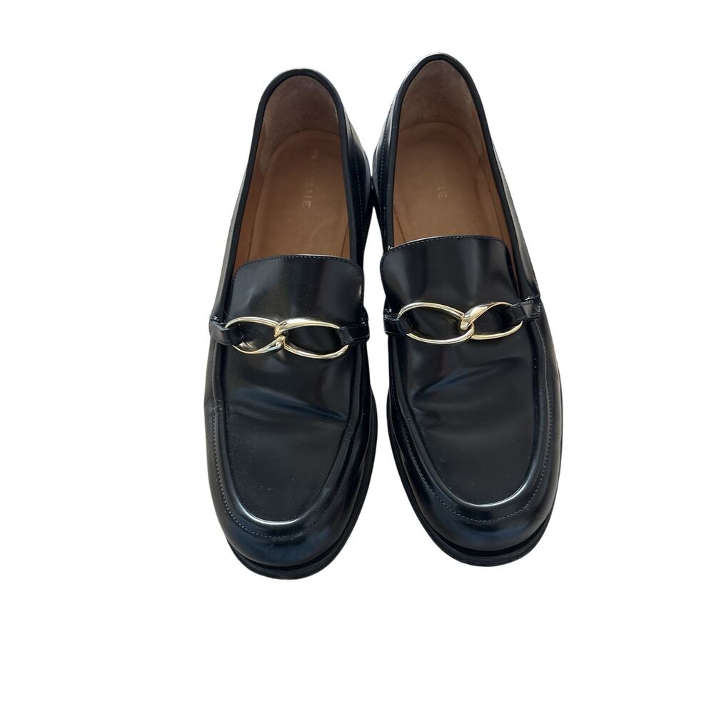 FRAME Women's Loafers Leather Black Gold Hardware Size 39